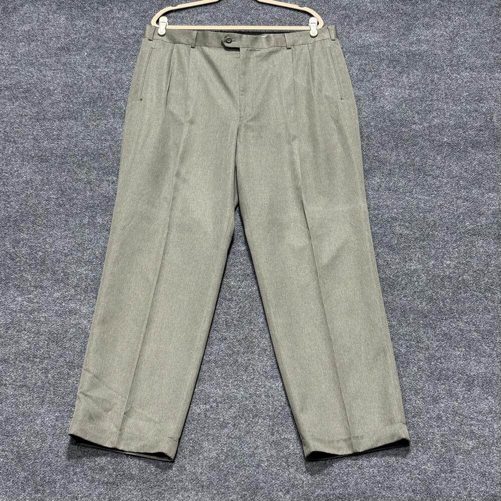Baracuta Pants Mens 40x31 Gray Pleated Cuffed Microfiber Dress Slacks Zip Fly